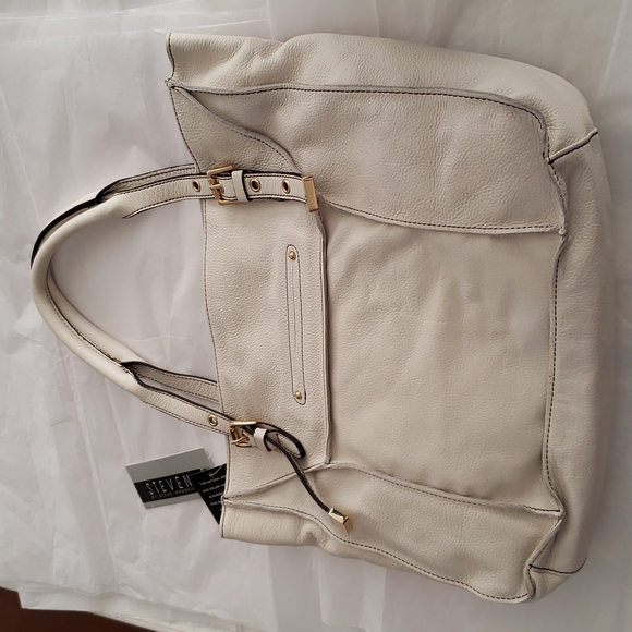 STEVEN/STEVE MADDEN New ROCKY Leather Satchel Shopper Tote WHITE Handbag Bag NWT - Picture 4 of 16